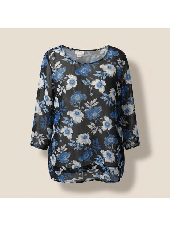Avenue Studio Tops - Avenue Womens 22/24 Black Blue Floral Tunic Top Career Comfort READ DESC
